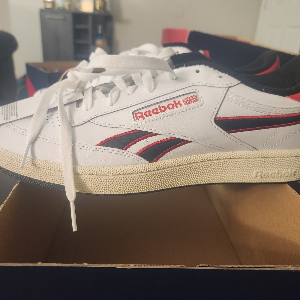 Size 10.5 or  11 - BWT Reebok Club C Revenge White Black Red Athletic Shoes